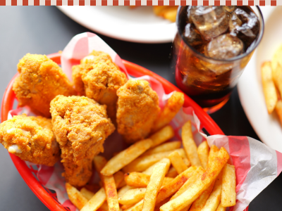 hot wings and fries and a drink