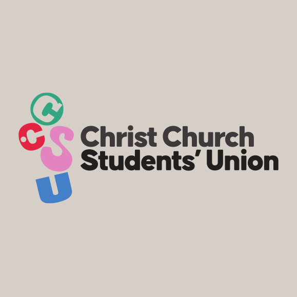 Christ Church Students' Union logo - white type with green lettering on a dark navy background